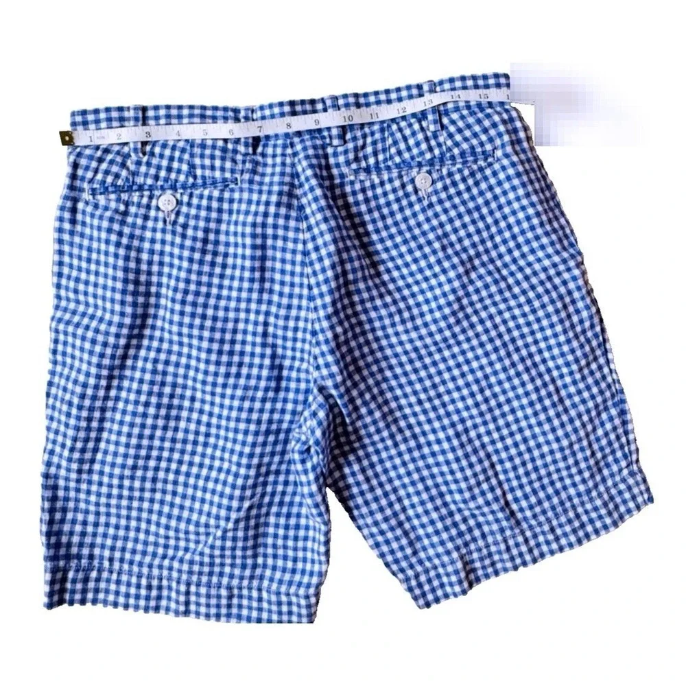 Ralph Lauren Vinatge 100% Linen Shorts Men's 32 Straight Fit Blue Gingham Check